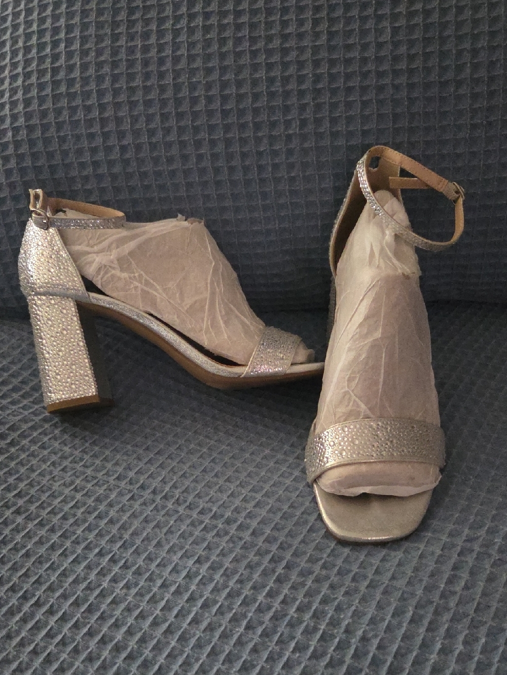 Kelly & Katie Silver Sparkle Block Heel Ankle-Strap Sandals
